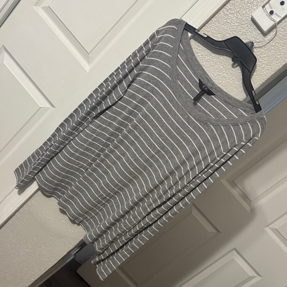 BCBG Heather Gray and White Striped Top